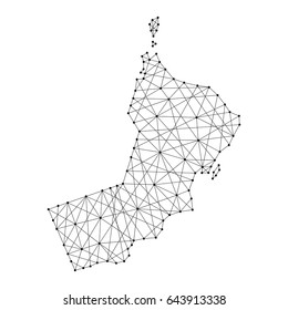 Map of Oman from polygonal black lines and dots of vector illustration