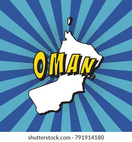 map of oman in pop art style with halftone dots and radial lines on background