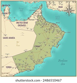 Map of Oman vintage fantasy style