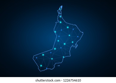 Map of Oman. Wire frame 3D mesh polygonal network line, design sphere, dot and structure. communications map of Oman. Vector Illustration EPS10.
