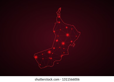 Map of Oman. Wire frame 3D mesh polygonal network line, design sphere, dot and structure. communications map of Oman. Vector Illustration EPS10. - Vector