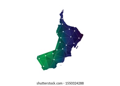 Map of Oman. Wire frame 3D mesh polygonal network line, design sphere, dot and structure. communications map of Oman. Vector Illustration EPS10.
