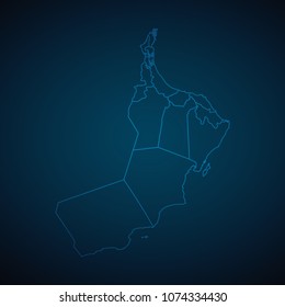 Map Oman-Abstract High Detailed Glow Map on Dark Background for design app, ui,Travel. Vector eps 10.