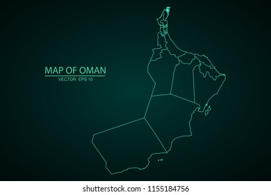 Map of Oman,Green map on dark background of map of Oman symbol for your web site design map. Vector illustration eps 10.