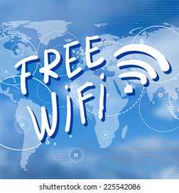 Map on blue sky with wifi symbol for  design. Vector Illustration.