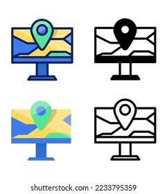 Map on computer screen. pointer and location icons. vector