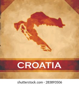 The map of on Croatia parchment with dark red ribbons
