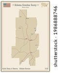 Map on an old playing card of Crenshaw county in Alabama, USA.