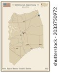 Map on an old playing card of San Joaquin county in California, USA.