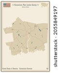 Map on an old playing card of New London county in Connecticut, USA.