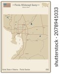 Map on an old playing card of Hillsborough county in Florida, USA.
