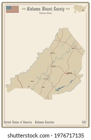 Map on an old playing card of Blount county in Alabama, USA.