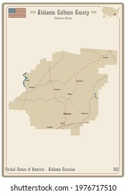Map on an old playing card of Calhoun county in Alabama, USA.