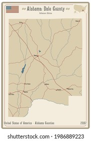 Map on an old playing card of Dale county in Alabama, USA. svg