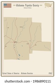 Mapa de una vieja carta de juego del condado Fayette en Alabama, EEUU.