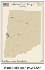 Mapa de una vieja carta de juego del condado de Pickens en Alabama, EEUU.