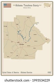 Map on an old playing card of Tuscaloosa county in Alabama, USA.