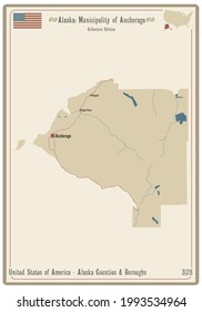 Mapa sobre una vieja carta de juego de la Municipalidad de Anchorage en Alaska, EEUU.