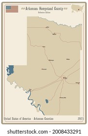 Map on an old playing card of Hempstead county in Arkansas, USA.