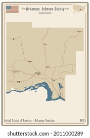 Map on an old playing card of Johnson county in Arkansas, USA.