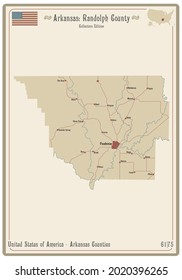 Mapa de una antigua carta de juego del condado Randolph en Arkansas, EEUU.