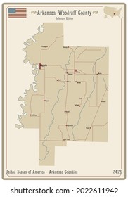 Mapa de una antigua carta de juego del condado Woodruff en Arkansas, EEUU.