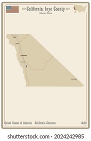 Map On An Old Playing Card Of Inyo County In California, USA.