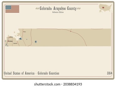 Mapa de una vieja carta de juego del condado Arapahoe en Colorado, EEUU.