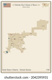 Mapa de una vieja carta de juego del condado de Denver en Colorado, EEUU.