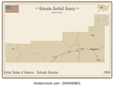 Karte auf einer alten Spielkarte von Garfield County in Colorado, USA.