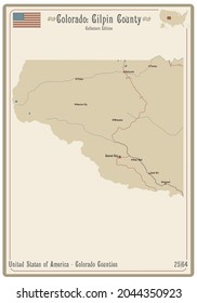 Mapa de una vieja carta de juego del condado Gilpin en Colorado, EEUU.
