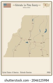 Map on an old playing card of La Plata county in Colorado, USA.