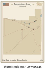 Map on an old playing card of Otero county in Colorado, USA.