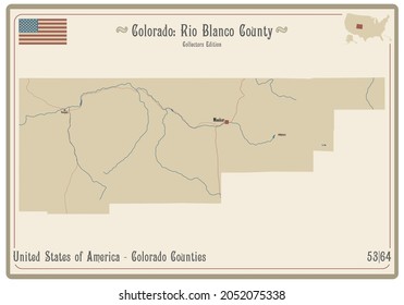 Map On An Old Playing Card Of Rio Blanco County In Colorado, USA.