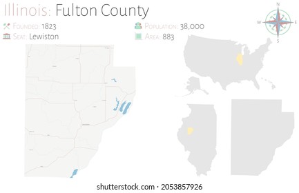 Map on an old playing card of Fulton county in Illinois, USA.