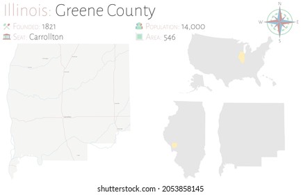 Map on an old playing card of Greene county in Illinois, USA.