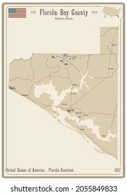 Mapa de una vieja carta de juego del condado de Bay en Florida, EEUU.