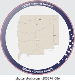 Karte auf einer alten Spielkarte von Greene County in Illinois, USA.