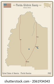 Mapa de una vieja carta de juego del condado Gilchrist en Florida, EEUU.