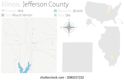 Map on an old playing card of Jefferson county in Illinois, USA.