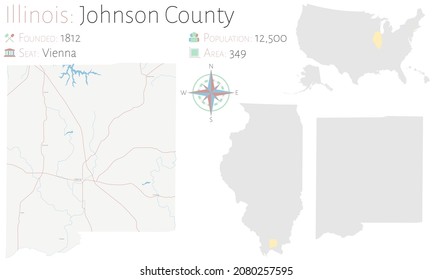 Map on an old playing card of Johnson county in Illinois, USA.