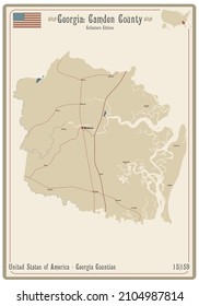 Map on an old playing card of Camden county in Georgia, USA.