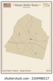 Map on an old playing card of Candler county in Georgia, USA.
