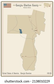 Map on an old playing card of Charlton county in Illinois, USA.