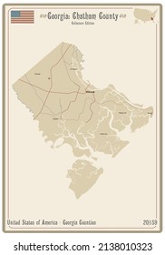 Map on an old playing card of Chatham county in Illinois, USA.
