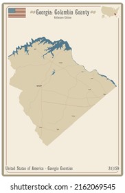 Map on an old playing card of Columbia county in Illinois, USA.