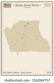 Karte auf einer alten Spielkarte von Coweda County in Illinois, USA.