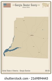 Map on an old playing card of Decatur county in Georgia, USA.