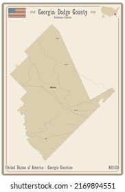 Mapa de una vieja carta de juego del condado de Dodge en Georgia, EEUU.