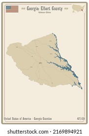 Map on an old playing card of Elbert county in Georgia, USA.